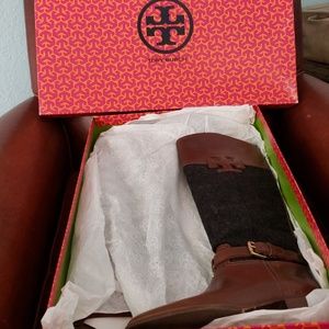 Tory Burch Brow and Grey Riding Boots